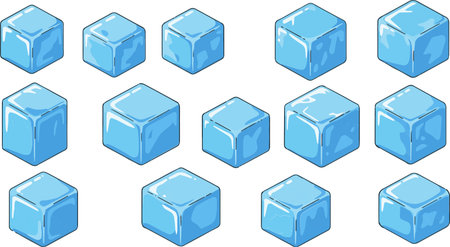 Illustration of a set of blue ice cubes on a white backgroundのイラスト素材