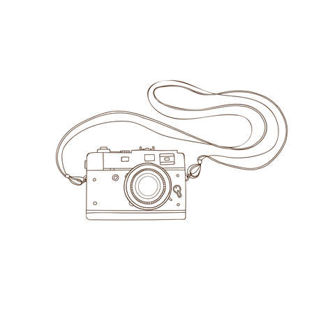 Cartoon style illustration, element design. Vector illustration of a camera in black lines on a white background.のイラスト素材