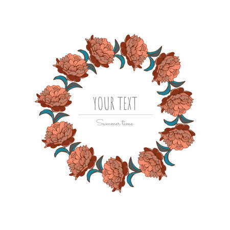 Floral romantic vector illustration with vintage frame. Greatings and weddings card, background, banners design.のイラスト素材