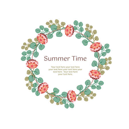 Floral romantic vector illustration with vintage frame. Greetings and weddings card, background, banners design.のイラスト素材