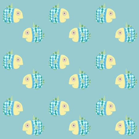 Seamless vector pattern with colorfull cute fishesのイラスト素材