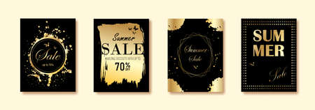 Set of summer sale banners. Trendy background. Poster, card, banner design. Gold style. Vector EPS10.のイラスト素材