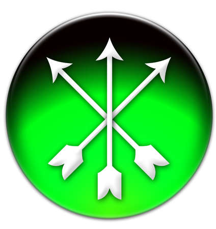 Three white crossed arrows on a green button isolated over white backgroundの写真素材