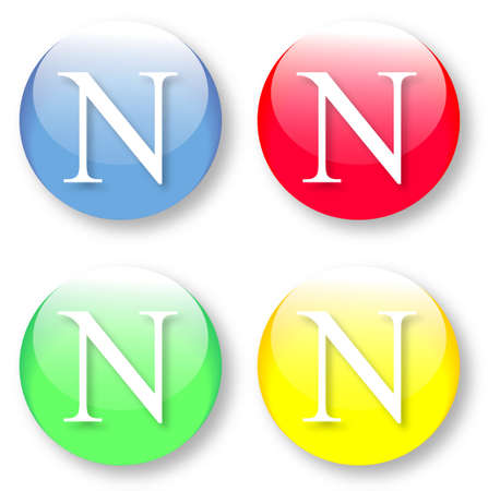 Letter N Times New Roman font type icons set on blue, red, green and yellow glassy buttons isolated on white background  Vector illustration may be resized to any scale without data lossesのイラスト素材