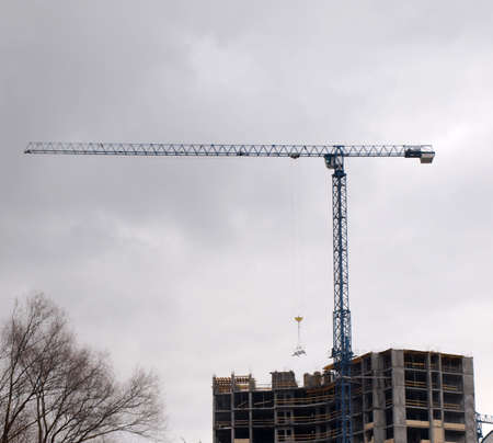 Construction site with crane over a building in Kiev, Ukraineの写真素材