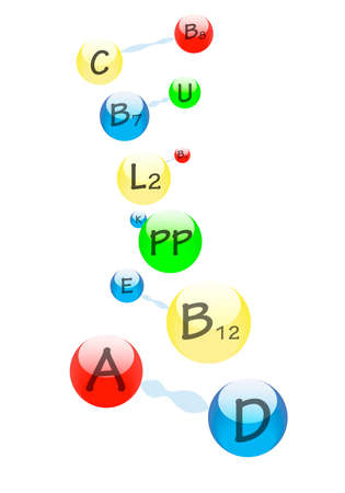vitamins illustration isolated over white background in the form of DNAのイラスト素材