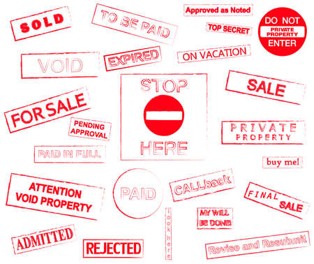 Red stamps marks grunge style vector illustration isolated over white backgroundのイラスト素材