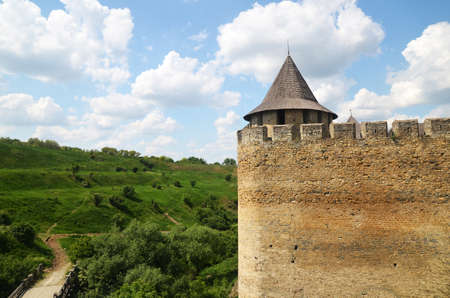 Medieval castle standing over a green summer field