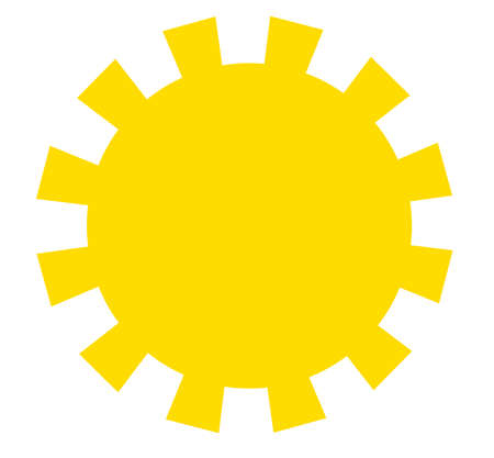 Yellow sun with square rays isolated over white background. Child drawing illustration may be used for weather forecast and other conceptsの写真素材