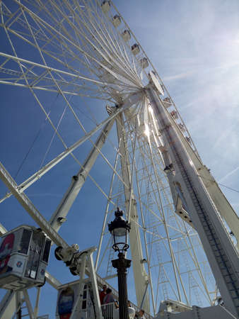 Cabins of La Grande Roue, Ferris wheel in Paris, France, perspective view of a big observation wheelのeditorial素材