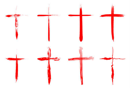 Hand drawn bloody crosses collection isolated over white background. Vector crosses illustration setのイラスト素材