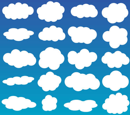 Clouds vector icons isolated over blue gradient background, vector clouds setのイラスト素材