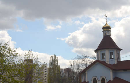 Orthodox church with summer sky background, Christian templeの写真素材