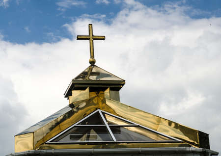Orthodox church golden dome with a cross, Christian symbolicsの写真素材