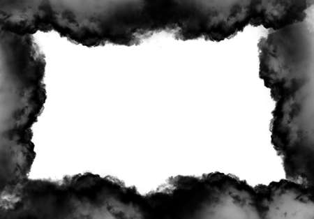 Black cloud shaped smoky frame isolated over white background for different design purposes, photo frame, frame template, realistic cloud 3D illustration. Cloud shape frame rendering, text templateの写真素材
