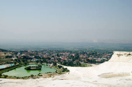 Pamukkale landscape view, Turkey. Lakes and forests of Pamukkale as they are seen from the top of the mountainのeditorial素材