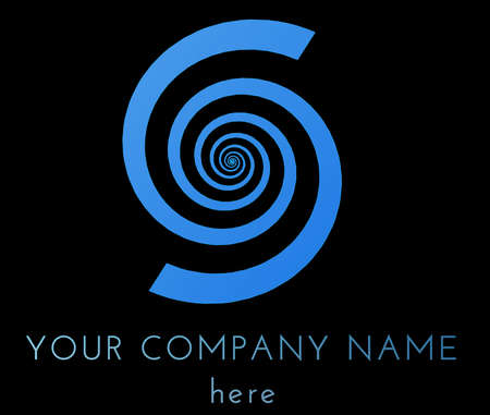 Blue vortex logo template isolated over black background, high resolution illustrationの写真素材