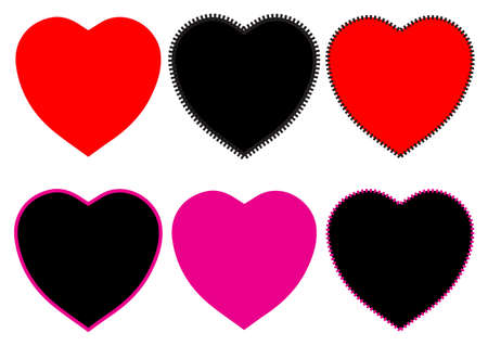 Vector heart icons set. Colored love symbols isolated over white background. St. Valentine's Day sign, flat design icon, eps 10. Vector outline pictogram set.のイラスト素材