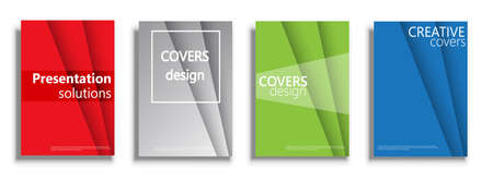 Covers design templates. Vector covers illustration set isolated over white background. Geometric patterns backgrounds for business presentations collection. Wavy presentation coversのイラスト素材