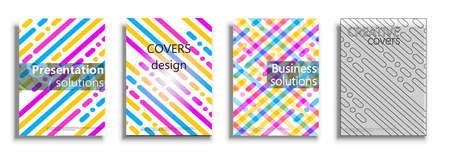 Covers design templates. Vector covers illustration set isolated over white background. Geometric patterns backgrounds for business presentations collectionのイラスト素材