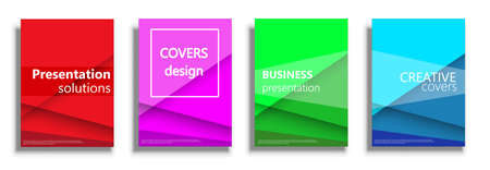 Covers design templates. Colored vector covers illustration set isolated over white background. Geometric patterns backgrounds for business presentations collection. 3D coversのイラスト素材