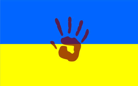 Ukrainian flag and a child hand. Save Ukrainian children conceptual vector illustration.のイラスト素材