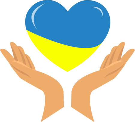 Heart shape with Ukrainian flag and hands. Stand for Ukraine conceptのイラスト素材