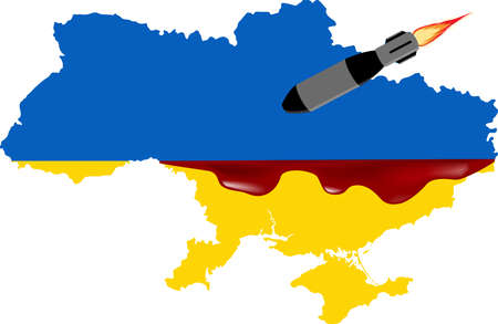 Map of Ukraine with missiles and Ukrainian flag background. Stand for Ukraine conceptのイラスト素材