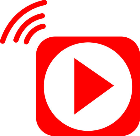 Video streaming play button shape, red broadcasting icon vector illustrationのイラスト素材