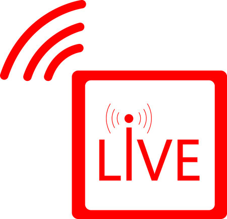 Video streaming play button shape, red broadcasting icon vector illustrationのイラスト素材