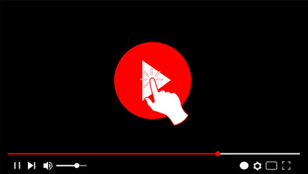 Press player button, start video broadcasting vector illustration