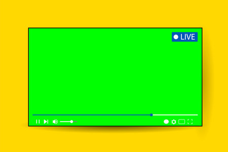 Multimedia video player with shadow and chroma key background. Video streaming template in colors of the Ukrainian flag, Ukrainian news concept vector illustrationのイラスト素材