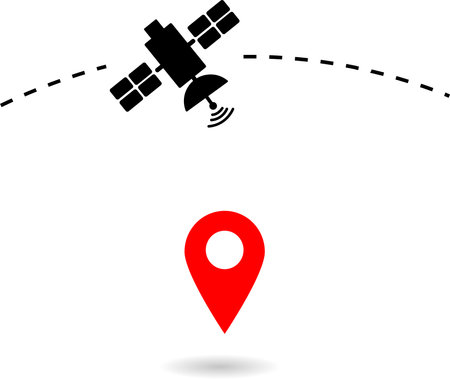 Satellite GPS navigation pictogram, vehicle navigation technology. Broadcasting vector illustrationの写真素材