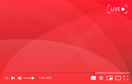 Multimedia video player with blue wavy background, live streaming cover, vector illustrationのイラスト素材