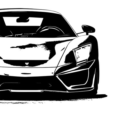 Modern sportcar close view sketch drawing. City car model illustration, transportation company logo concept, modern car clipartのイラスト素材