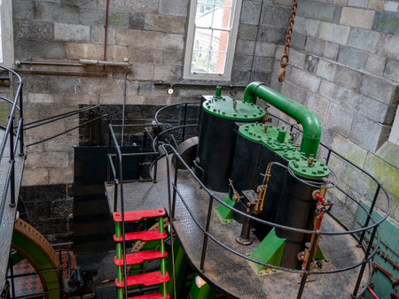 Industrial pipes and engines background, power plantの写真素材