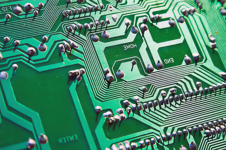 Michrochip, comptuer processor and motherboard, computer circuits and details close view photo....