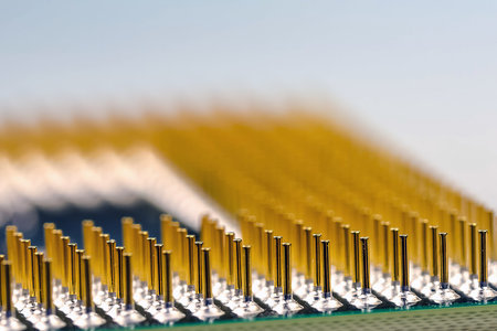 Michrochip, comptuer processor and motherboard, computer circuits and details close view photo. Hi-tech innovation backgroundの写真素材