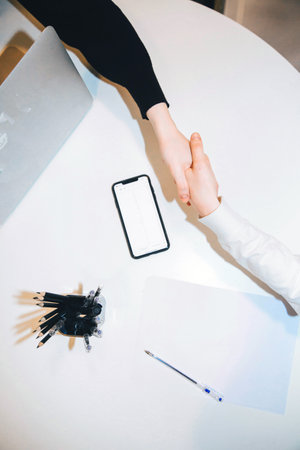 Handshake close view background. Business agreement, deal conceptの写真素材