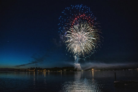 Fireworks background. New Year, Christmas of birthday celebration. Festive mood