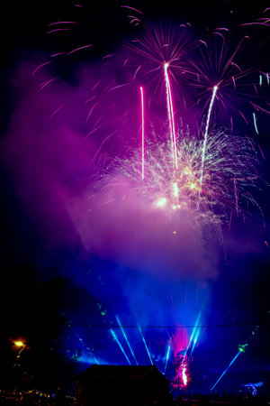 Fireworks background. New Year, Christmas of birthday celebration. Festive mood