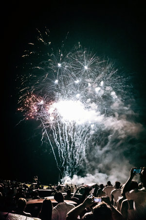 Fireworks background. New Year, Christmas of birthday celebration. Festive mood