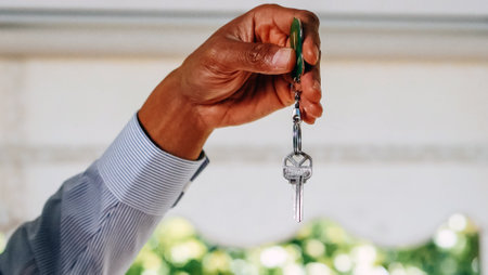 House keys close view. Buying a house background. Real estate concept