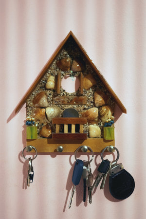 House keys close view. Buying a house background. Real estate concept