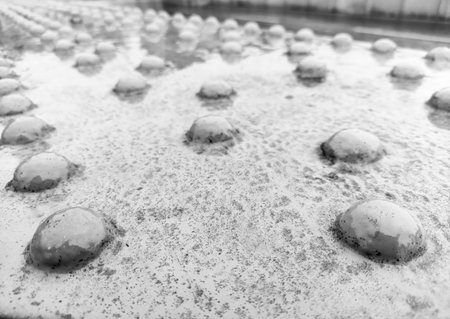 Handrail with bubbles close view abstract background