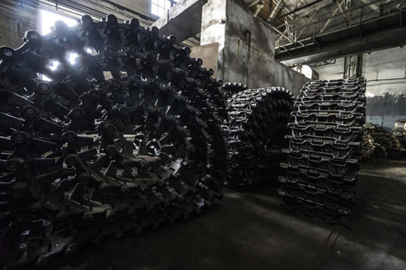 Industrial metal equipment in a factory, close-up of photo