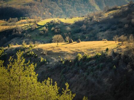 Autumn landscape, mountain clearing, meadowの写真素材