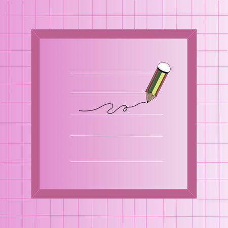 illustration of a note with a pencil on a pink background.の写真素材