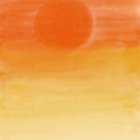 Orange watercolor background with sun. Vector illustration for your design.の写真素材