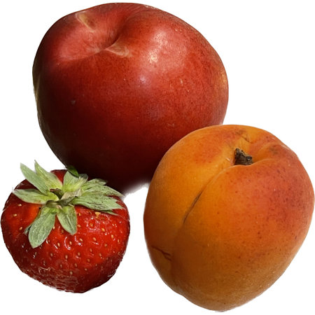 Apricot, strawberry and strawberry isolated on white background with clipping pathの写真素材